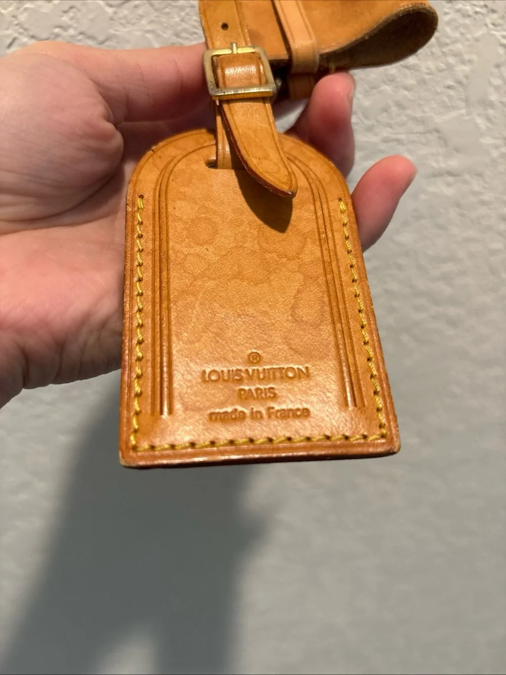 Louis Vuitton Brown/Tan Leather Luggage Tag with Gold-Tone Buckle